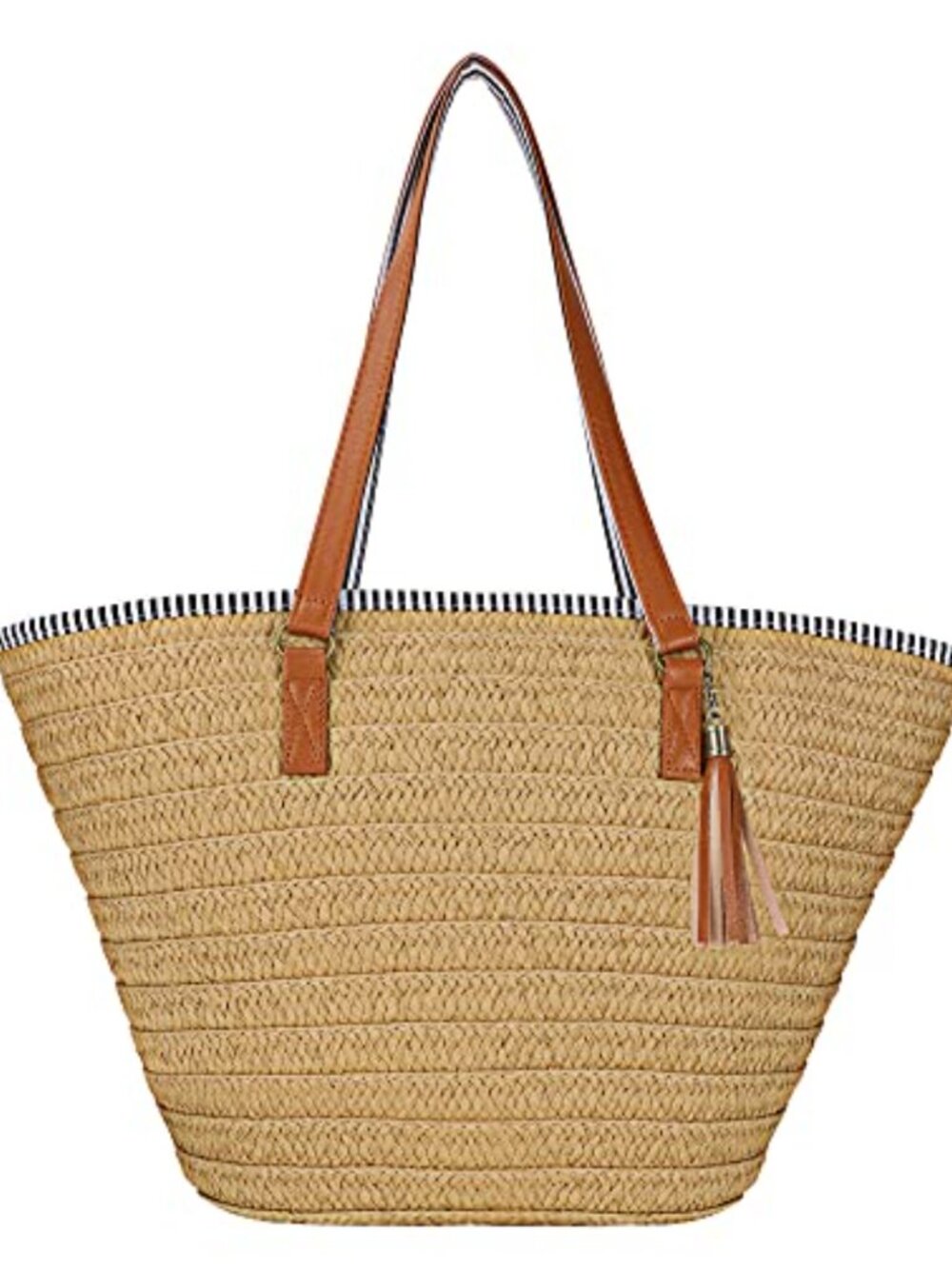 Women's Large Straw Shoulder Bag Beach Tote Handbag Purse with Tassel for Summer